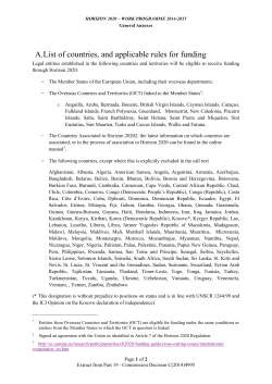 A. List of countries, and applicable rules for funding