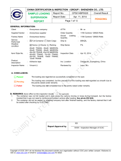 SAMPLE LOADING SUPERVISION REPORT