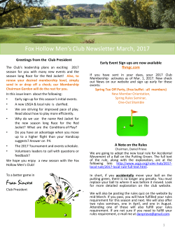 Fox Hollow Men`s Club Newsletter March, 2017 Fran Sincere