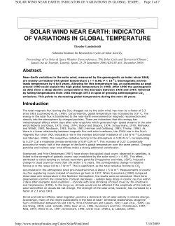 solar wind near earth: indicator of variations in global temperature