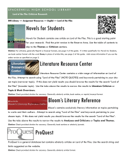 Novels for Students Literature Resource Center Bloom`s Literary