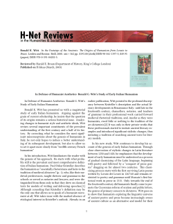 In Defense of Humanist Aesthetics: Ronald G. Witt`s Study of - H-Net