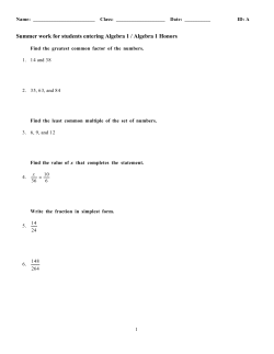 Algebra Honors Worksheets - Mr. Ben-Nun - Wood