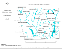 Thompson, CT Three Major Rivers and Named Streams Map 2