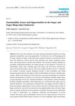 Sustainability Issues and Opportunities in the Sugar and Sugar