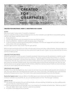 CREATED FOR GREATNESS | WEEK 1