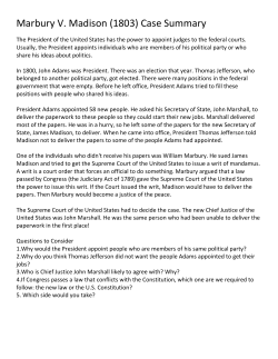 Marbury V. Madison (1803) Case Summary