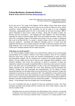 Critical Manifestos, Existential Refrains