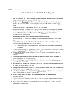 8-5.4 South Carolina`s Political Leaders Establish the Policy of