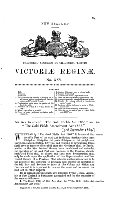 32 and 33 Victoriae 1869 No 25 Gold Fields Act Amendment