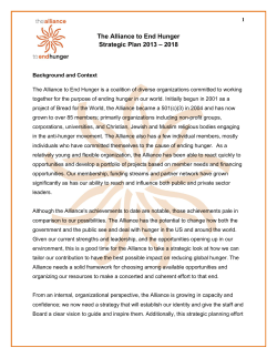 The Alliance to End Hunger Strategic Plan 2013 &ndash; 2018