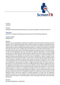 Acronym ScreenTB Full Title Evaluation of host biomarker
