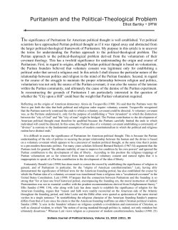 Puritanism and the Political-Theological Problem