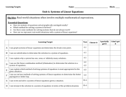 Unit 6: Systems of Linear Equations Big Idea: Real world situations