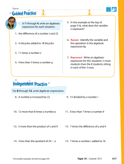 In 1 through 4, write an algebraic expression for each situation. 5. In