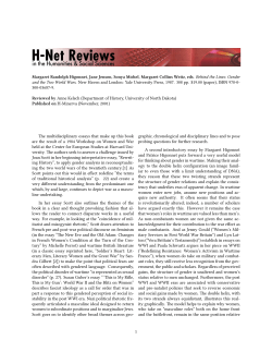 Anne Kelsch on Behind the Lines: Gender and the Two - H-Net