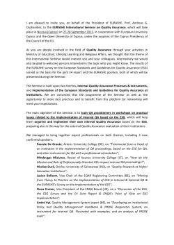 I am pleased to invite you, on behalf of the President of EURASHE