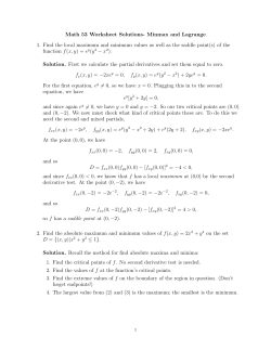 Math 53 Worksheet Solutions- Minmax and Lagrange 1. Find the