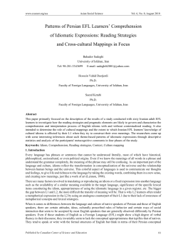 Patterns of Persian EFL Learners` Comprehension of Idiomatic
