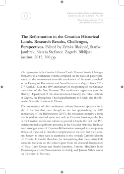 The Reformation in the Croatian Historical Lands. Research Results