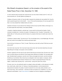 Elie Wiesel`s Nobel Acceptance Speech