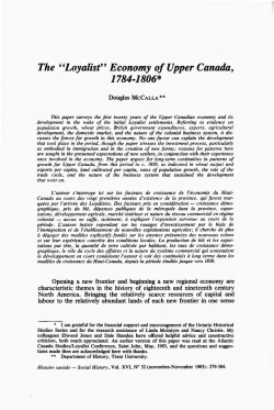 The "Loyalist" Economy of Upper Canada, 1784