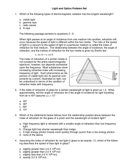 Light and Optics Problem Set Which of the following