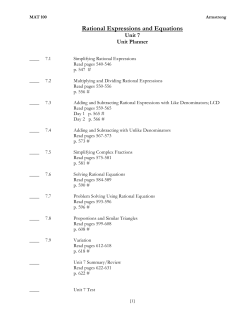 Unit 7- Rational Expressions and Equations