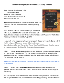 Summer Reading Project for Incoming Fr. Judge Students Read the