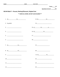 HW #4 Math 7 – Percent, Markup/Discount, Original Cost