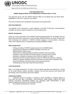 Internship Opportunity UNODC Regional Office for the Middle East