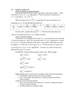 1/9 Limits at a point (1.8) Limit of a function at a point (informal). How