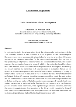 ICHR Lecture Programme Title: Foundations of the Caste System