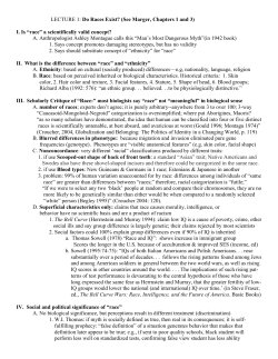 LECTURE 1: Do Races Exist? (See Marger, Chapters