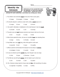 Identify The Antonym | Antonym Worksheet