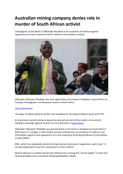 Australian mining company denies role in murder of South African