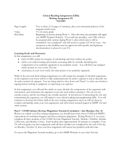 Critical Reading Assignment (CRA)