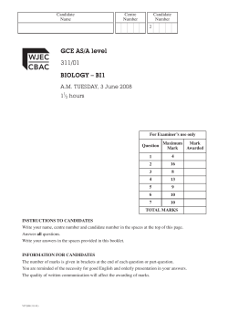 GCE AS/A level 311/01 BIOLOGY &ndash; BI1