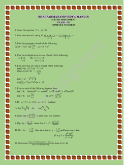 Complex numbers-assignment - Bhai Parmanand Vidya Mandir