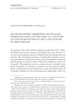 maciej kazimierz sarbiewski and english dissenting poets of the