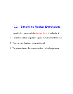 10.2 Simplifying Radical Expressions