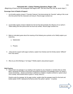 Fahrenheit 451&mdash;Critical Thinking Questions (Pages 1-28)