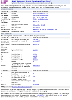 GOOGLE GUIDE Quick Reference: Google Calculator (Cheat Sheet)