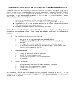 PHILOSOPHY 201 &ndash; GUIDELINES FOR WRITING AN ARGUMENT