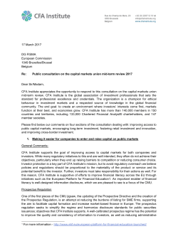 CFA Institute Comment Letter on the Capital Markets Union Mid