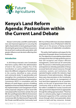 Kenya`s Land Reform Agenda: Pastoralism within the Current Land