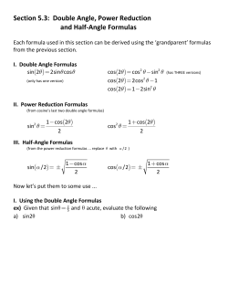 Section 5.3: Double Angle, Power Reduction and Half