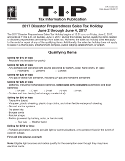 (TIP) on the 2017 Disaster Preparedness Sales Tax Holiday