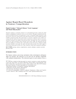 Against Repair-Based Reanalysis in Sentence - TedLab