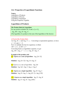 12.4 Properties of Logarithmic Functions Logarithms of Products